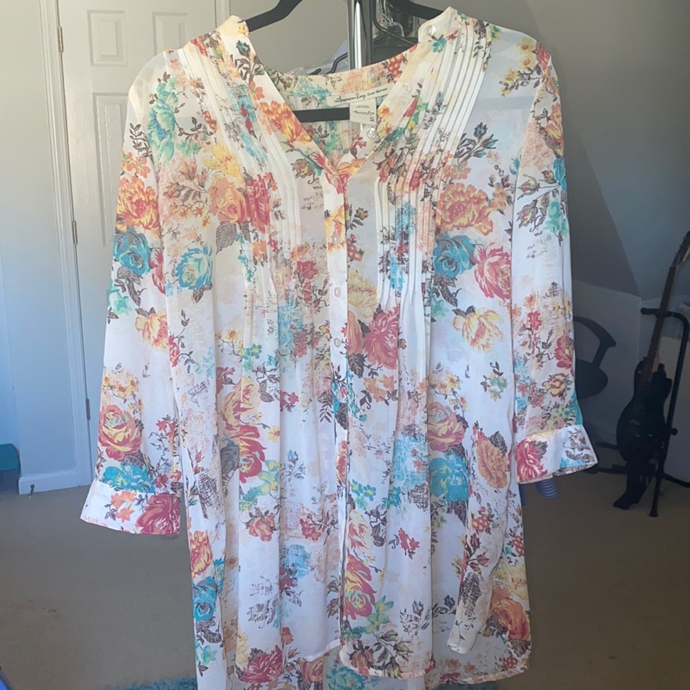 sheer floral blouse